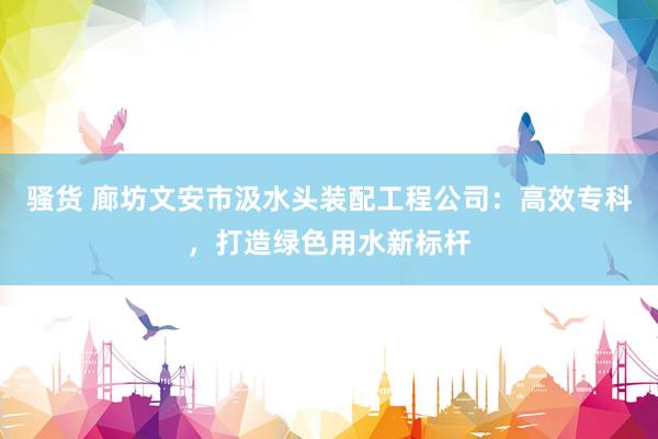 骚货 廊坊文安市汲水头装配工程公司：高效专科，打造绿色用水新标杆