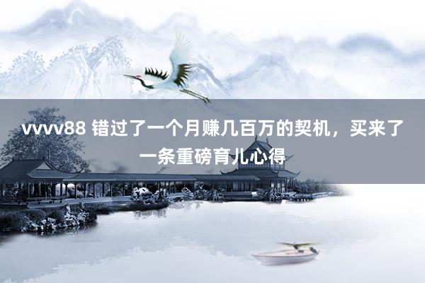 vvvv88 错过了一个月赚几百万的契机，买来了一条重磅育儿心得